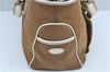 Authentic CELINE Boogie Bag Hand Bag Purse Canvas Leather Brown White J9585