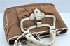 Authentic CELINE Boogie Bag Hand Bag Purse Canvas Leather Brown White J9585