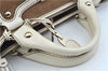 Authentic CELINE Boogie Bag Hand Bag Purse Canvas Leather Brown White J9585
