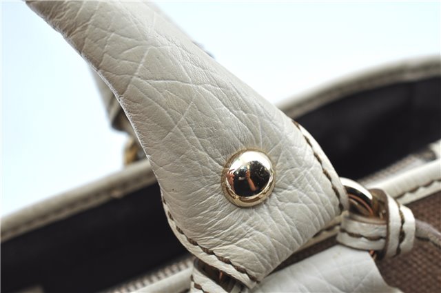 Authentic CELINE Boogie Bag Hand Bag Purse Canvas Leather Brown White J9585
