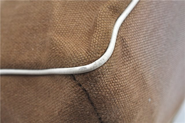 Authentic CELINE Boogie Bag Hand Bag Purse Canvas Leather Brown White J9585