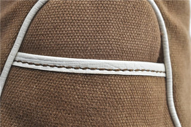 Authentic CELINE Boogie Bag Hand Bag Purse Canvas Leather Brown White J9585