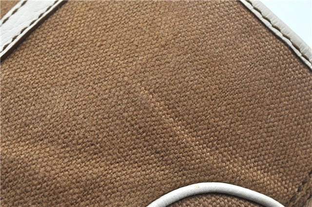 Authentic CELINE Boogie Bag Hand Bag Purse Canvas Leather Brown White J9585