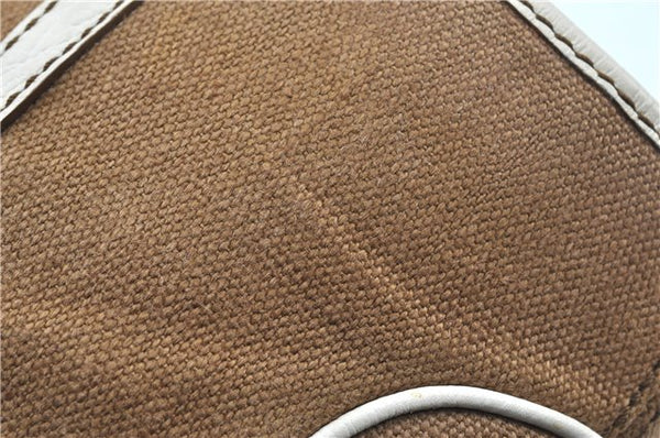 Authentic CELINE Boogie Bag Hand Bag Purse Canvas Leather Brown White J9585