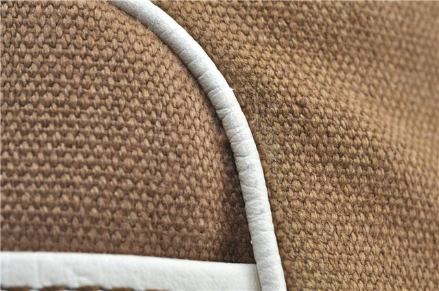 Authentic CELINE Boogie Bag Hand Bag Purse Canvas Leather Brown White J9585