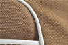 Authentic CELINE Boogie Bag Hand Bag Purse Canvas Leather Brown White J9585