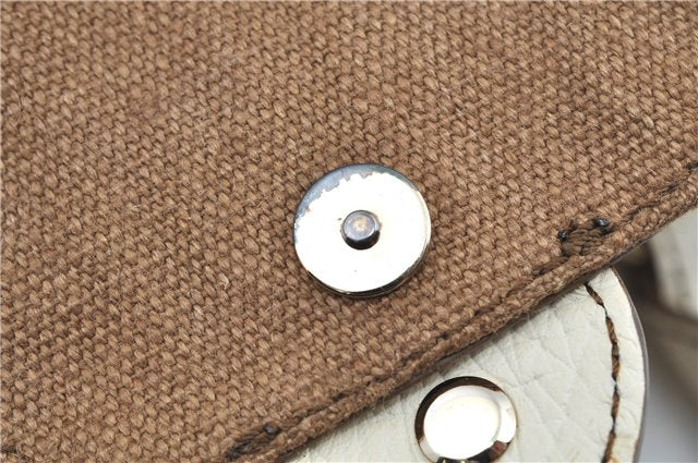 Authentic CELINE Boogie Bag Hand Bag Purse Canvas Leather Brown White J9585
