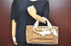 Authentic CELINE Boogie Bag Hand Bag Purse Canvas Leather Brown White J9585