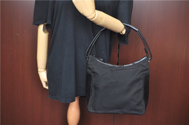 Authentic GUCCI Shoulder Hand Bag Purse Nylon Leather 0013766 Black J9586