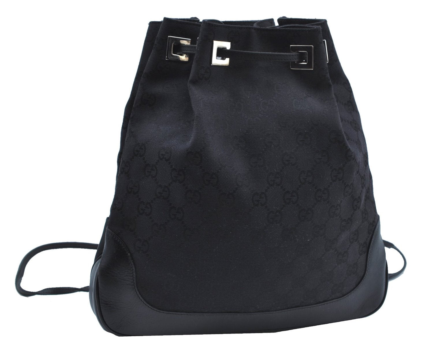 Authentic GUCCI Backpack GG Canvas Leather 0030249 Black J9587