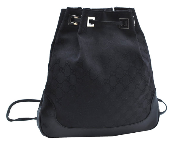 Authentic GUCCI Backpack GG Canvas Leather 0030249 Black J9587