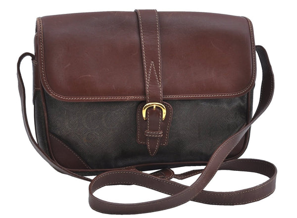 Authentic GUCCI Shoulder Cross Body Bag Logo Canvas Leather Khaki Junk J9591