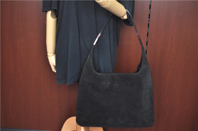 Authentic GUCCI Vintage Shoulder Hand Bag Suede Leather 0013192 Black Junk J9594
