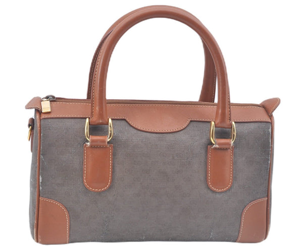 Authentic GUCCI Micro GG Boston Hand Bag Purse PVC Leather Gray Junk J9604