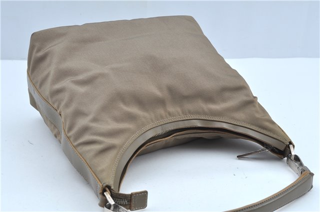 Authentic GUCCI Shoulder Hand Bag Purse Nylon Leather 000602 Beige Gray J9605