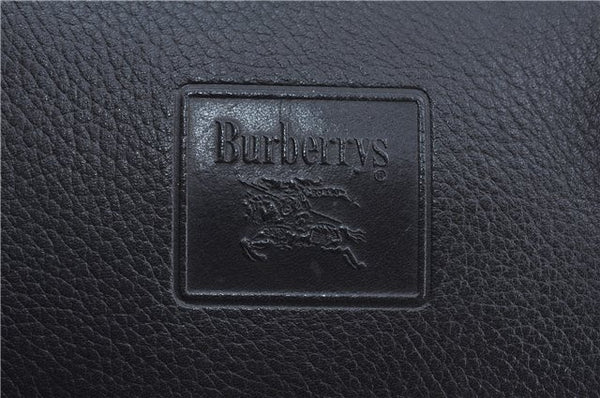 Authentic Burberrys Vintage Leather Boston Hand Bag Purse Black J9608