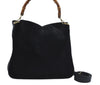 Authentic GUCCI Bamboo 2Way Shoulder Hand Bag Suede Leather Black Junk J9609