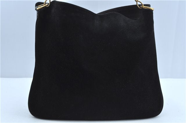 Authentic GUCCI Bamboo 2Way Shoulder Hand Bag Suede Leather Black Junk J9609