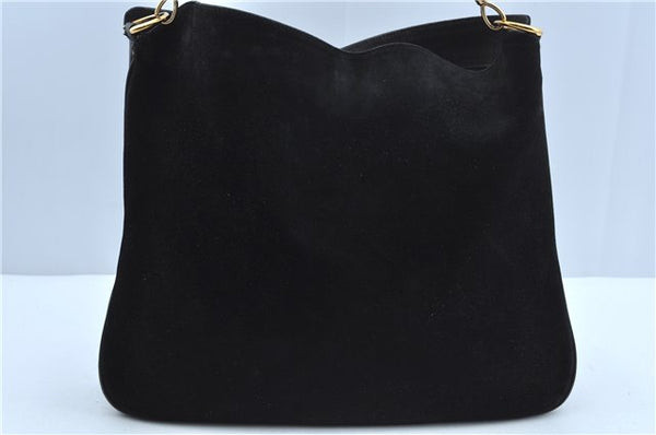 Authentic GUCCI Bamboo 2Way Shoulder Hand Bag Suede Leather Black Junk J9609