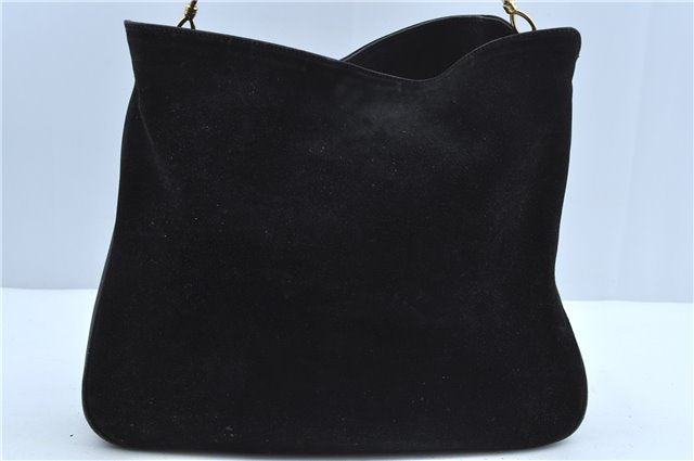 Authentic GUCCI Bamboo 2Way Shoulder Hand Bag Suede Leather Black Junk J9609
