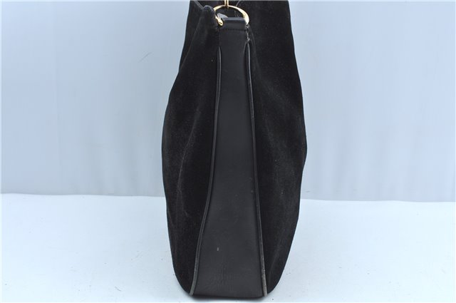Authentic GUCCI Bamboo 2Way Shoulder Hand Bag Suede Leather Black Junk J9609