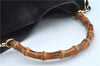 Authentic GUCCI Bamboo 2Way Shoulder Hand Bag Suede Leather Black Junk J9609