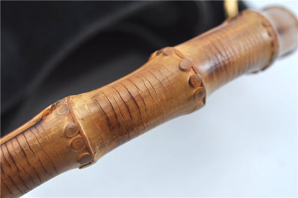 Authentic GUCCI Bamboo 2Way Shoulder Hand Bag Suede Leather Black Junk J9609