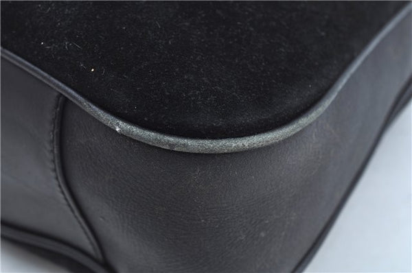 Authentic GUCCI Bamboo 2Way Shoulder Hand Bag Suede Leather Black Junk J9609