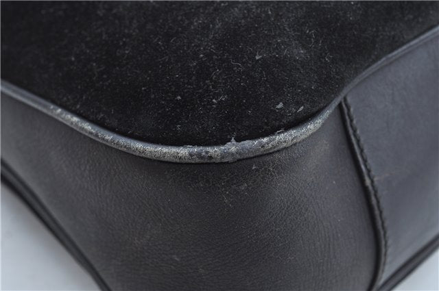 Authentic GUCCI Bamboo 2Way Shoulder Hand Bag Suede Leather Black Junk J9609