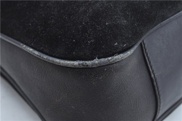 Authentic GUCCI Bamboo 2Way Shoulder Hand Bag Suede Leather Black Junk J9609