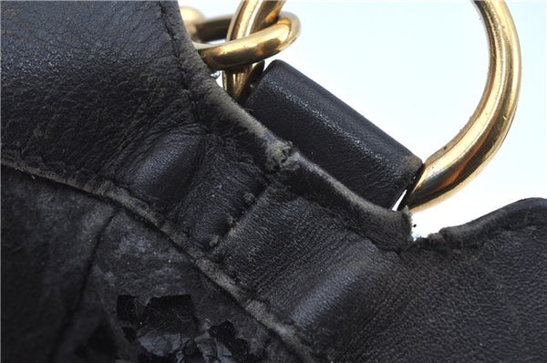 Authentic GUCCI Bamboo 2Way Shoulder Hand Bag Suede Leather Black Junk J9609