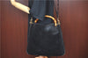 Authentic GUCCI Bamboo 2Way Shoulder Hand Bag Suede Leather Black Junk J9609