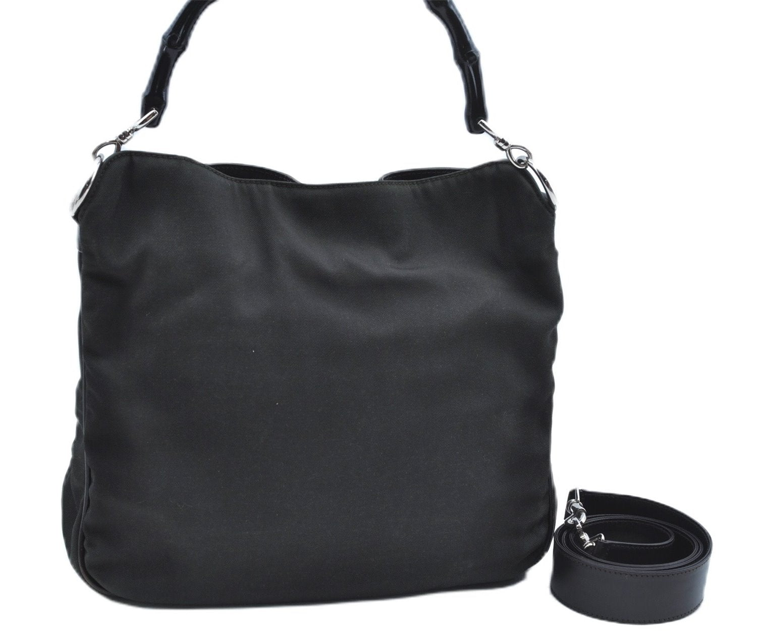 Authentic GUCCI Bamboo 2Way Shoulder Bag Nylon Leather 0011638 Khaki Green J9610