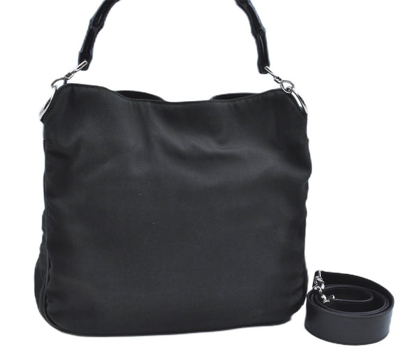 Authentic GUCCI Bamboo 2Way Shoulder Bag Nylon Leather 0011638 Khaki Green J9610