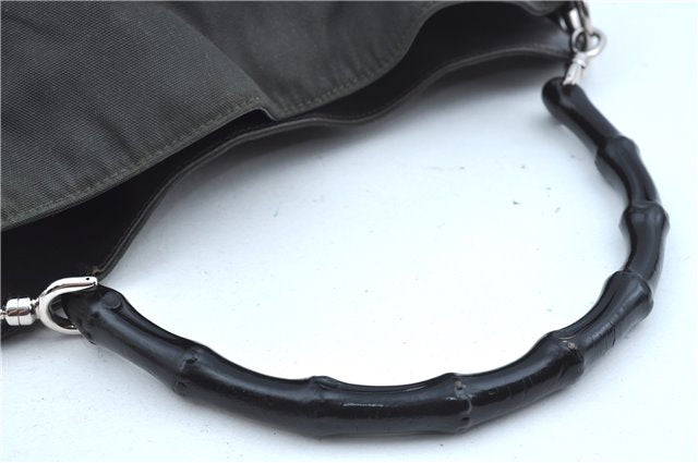 Authentic GUCCI Bamboo 2Way Shoulder Bag Nylon Leather 0011638 Khaki Green J9610