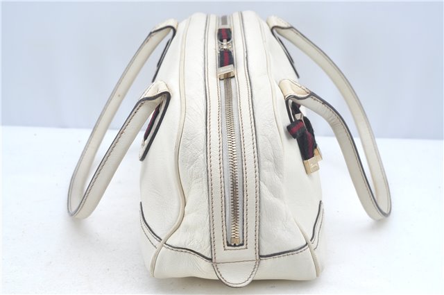 Authentic GUCCI SherryLine Princy Ribbon Shoulder Bag Leather 161720 Ivory J9613