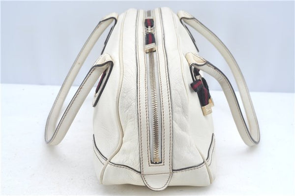 Authentic GUCCI SherryLine Princy Ribbon Shoulder Bag Leather 161720 Ivory J9613