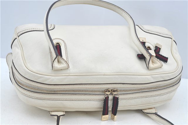 Authentic GUCCI SherryLine Princy Ribbon Shoulder Bag Leather 161720 Ivory J9613