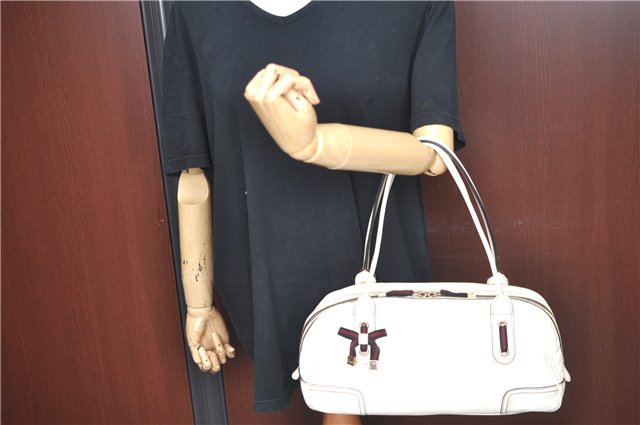 Authentic GUCCI SherryLine Princy Ribbon Shoulder Bag Leather 161720 Ivory J9613
