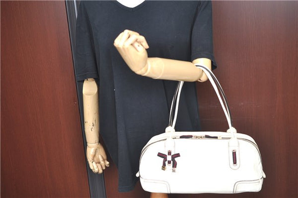 Authentic GUCCI SherryLine Princy Ribbon Shoulder Bag Leather 161720 Ivory J9613