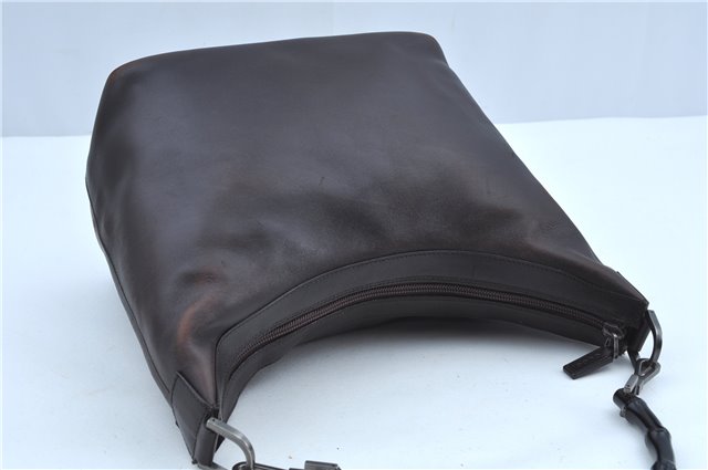 Authentic GUCCI Vintage Bamboo Shoulder Bag Purse Leather 0000531 Brown J9615