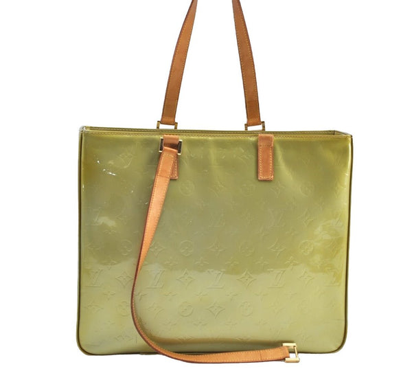 Auth Louis Vuitton Vernis Columbus Shoulder Tote Bag Light Green LV Junk J9617