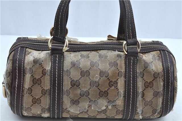 Authentic GUCCI GG Crystal Ribbon Hand Boston Bag PVC Leather 181485 Brown J9623