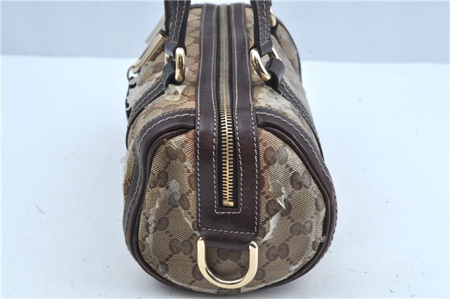 Authentic GUCCI GG Crystal Ribbon Hand Boston Bag PVC Leather 181485 Brown J9623