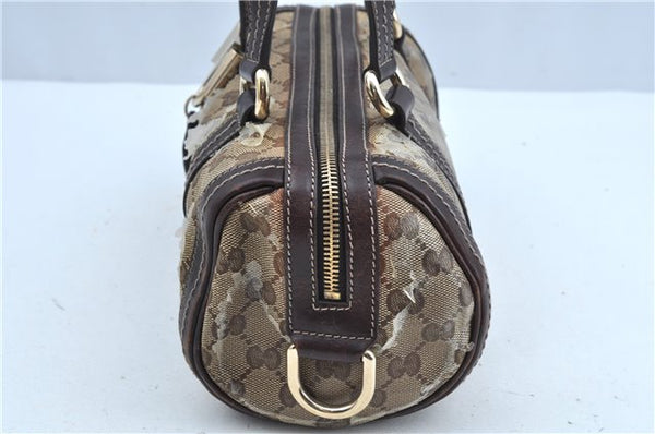 Authentic GUCCI GG Crystal Ribbon Hand Boston Bag PVC Leather 181485 Brown J9623