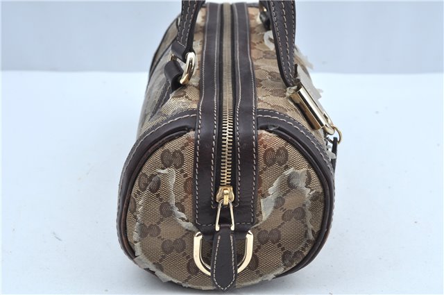 Authentic GUCCI GG Crystal Ribbon Hand Boston Bag PVC Leather 181485 Brown J9623