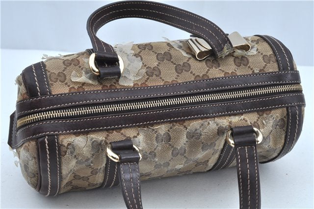 Authentic GUCCI GG Crystal Ribbon Hand Boston Bag PVC Leather 181485 Brown J9623