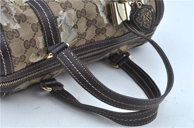 Authentic GUCCI GG Crystal Ribbon Hand Boston Bag PVC Leather 181485 Brown J9623