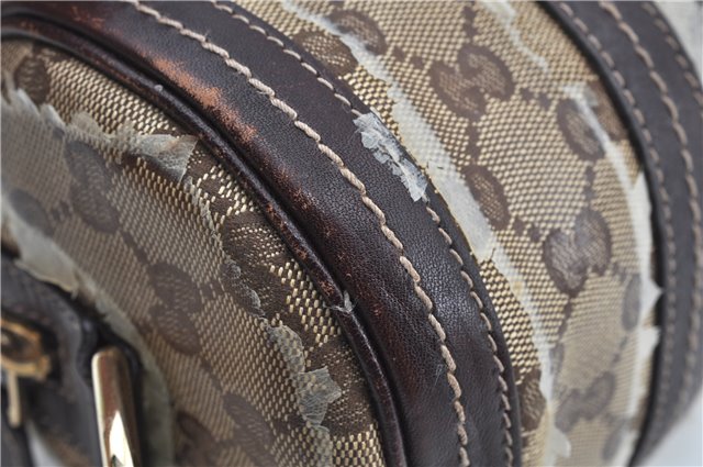 Authentic GUCCI GG Crystal Ribbon Hand Boston Bag PVC Leather 181485 Brown J9623