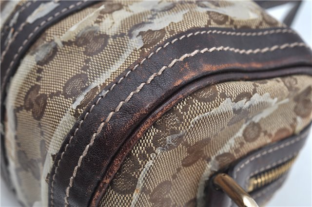 Authentic GUCCI GG Crystal Ribbon Hand Boston Bag PVC Leather 181485 Brown J9623